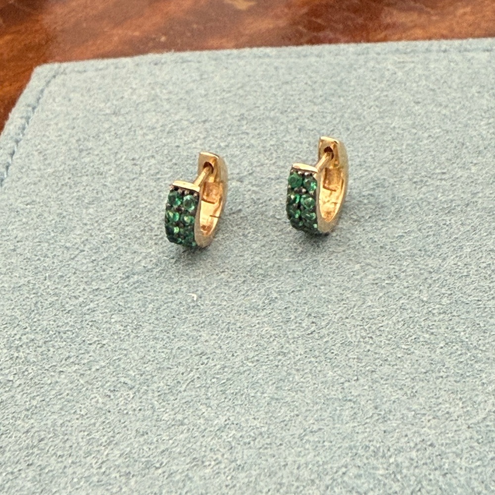 Green gemstone mini gold hoops